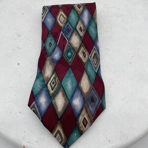 Albert Nipon Mens Blue Red Brown Green Geometric All Silk Necktie Tie Classic